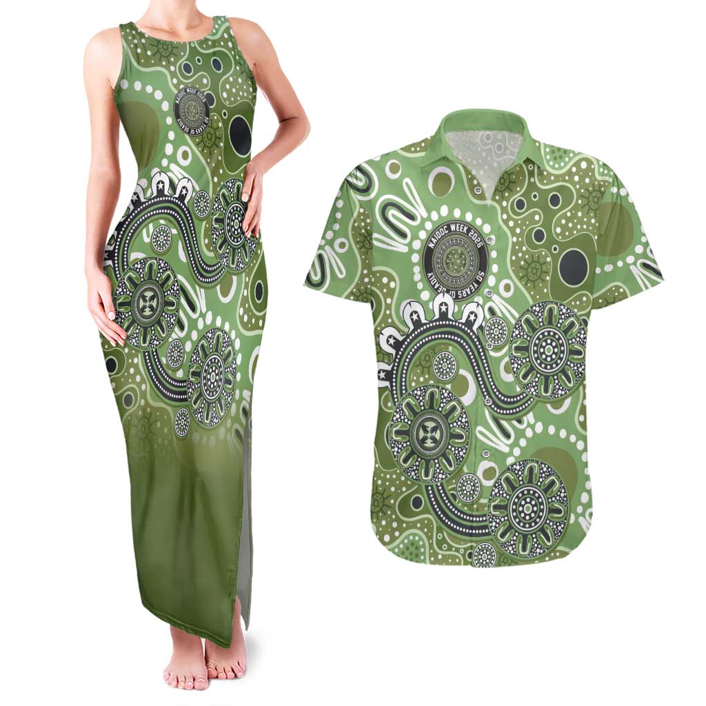 Personalised NAIDOC Week 50 Years Deadly Always Couples Matching Tank Maxi Dress and Hawaiian Shirt Green Aboriginal Artwork Dot Painting