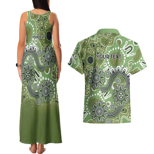 Personalised NAIDOC Week 50 Years Deadly Always Couples Matching Tank Maxi Dress and Hawaiian Shirt Green Aboriginal Artwork Dot Painting