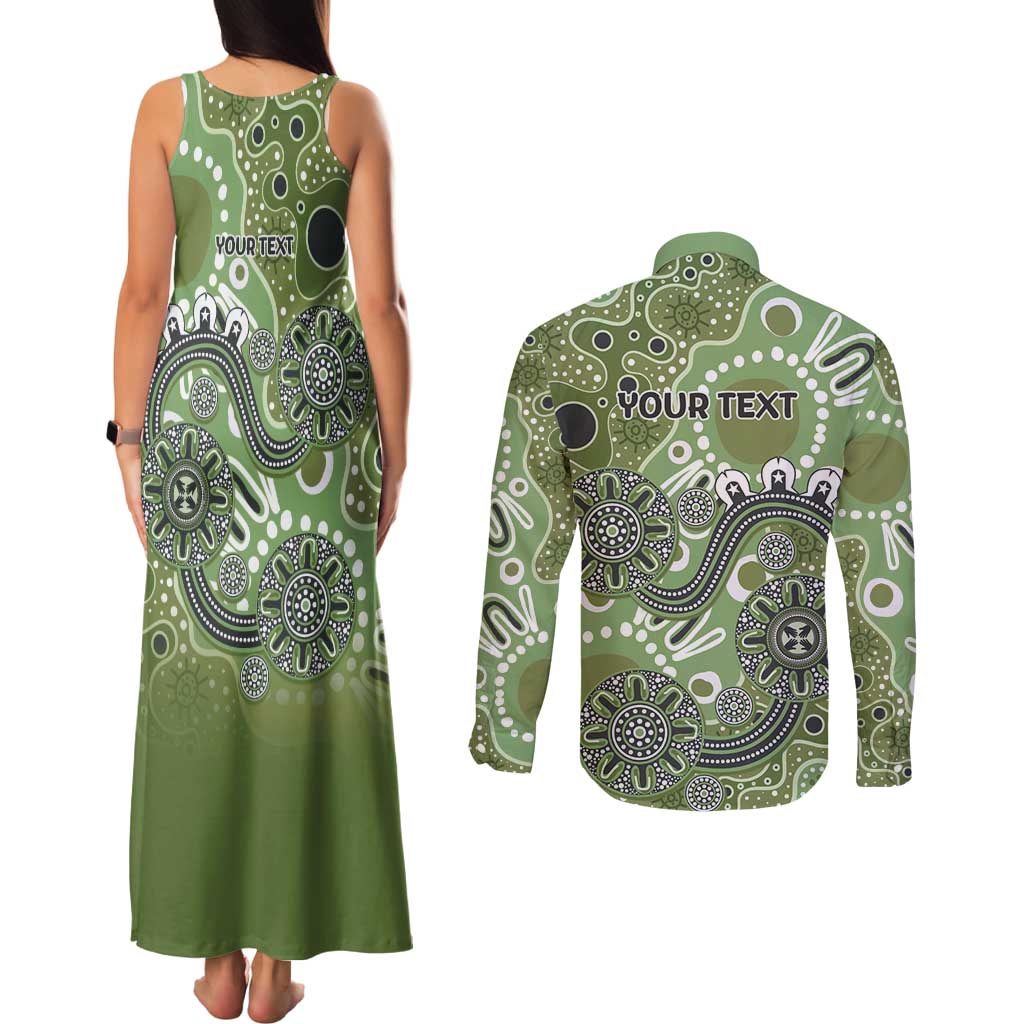 Personalised NAIDOC Week 50 Years Deadly Always Couples Matching Tank Maxi Dress and Long Sleeve Button Shirt Green Aboriginal Artwork Dot Painting