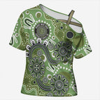 Personalised NAIDOC Week 50 Years Deadly Always Cross Shoulder Shirt Green Aboriginal Artwork Dot Painting