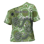 Personalised NAIDOC Week 50 Years Deadly Always Cross Shoulder Shirt Green Aboriginal Artwork Dot Painting