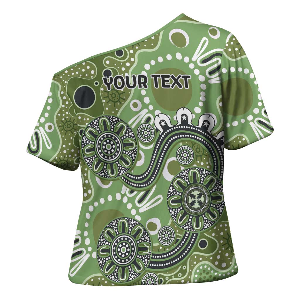 Personalised NAIDOC Week 50 Years Deadly Always Cross Shoulder Shirt Green Aboriginal Artwork Dot Painting