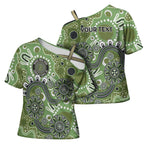 Personalised NAIDOC Week 50 Years Deadly Always Cross Shoulder Shirt Green Aboriginal Artwork Dot Painting
