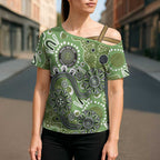 Personalised NAIDOC Week 50 Years Deadly Always Cross Shoulder Shirt Green Aboriginal Artwork Dot Painting