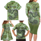 Personalised NAIDOC Week 50 Years Deadly Always Family Matching Long Sleeve Bodycon Dress and Hawaiian Shirt Green Aboriginal Artwork Dot Painting