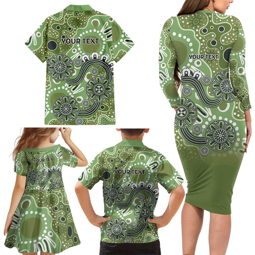 Personalised NAIDOC Week 50 Years Deadly Always Family Matching Long Sleeve Bodycon Dress and Hawaiian Shirt Green Aboriginal Artwork Dot Painting