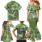 Personalised NAIDOC Week 50 Years Deadly Always Family Matching Mermaid Dress and Hawaiian Shirt Green Aboriginal Artwork Dot Painting