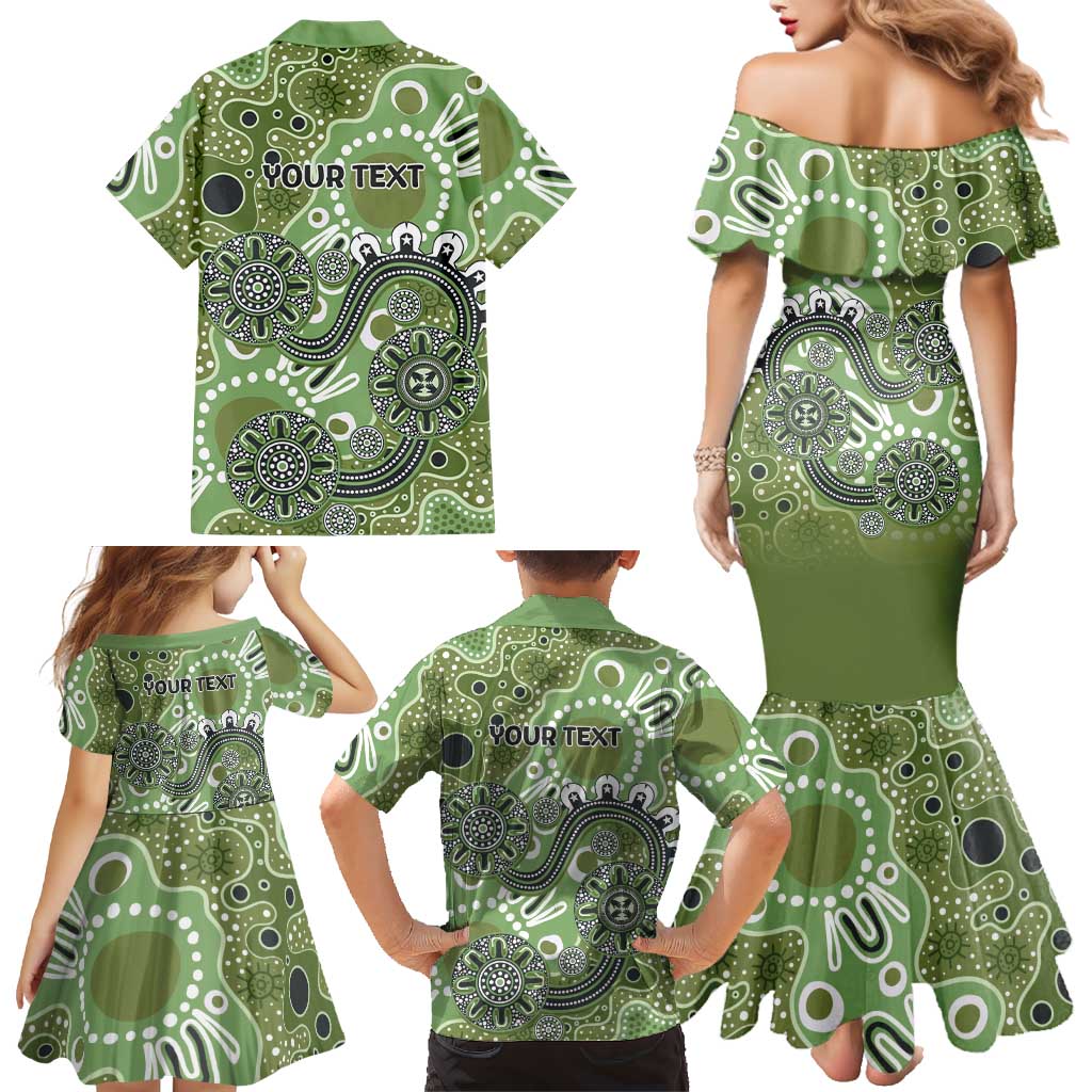 Personalised NAIDOC Week 50 Years Deadly Always Family Matching Mermaid Dress and Hawaiian Shirt Green Aboriginal Artwork Dot Painting