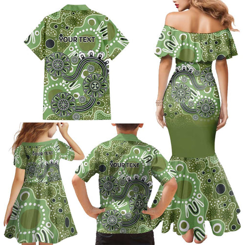 Personalised NAIDOC Week 50 Years Deadly Always Family Matching Mermaid Dress and Hawaiian Shirt Green Aboriginal Artwork Dot Painting