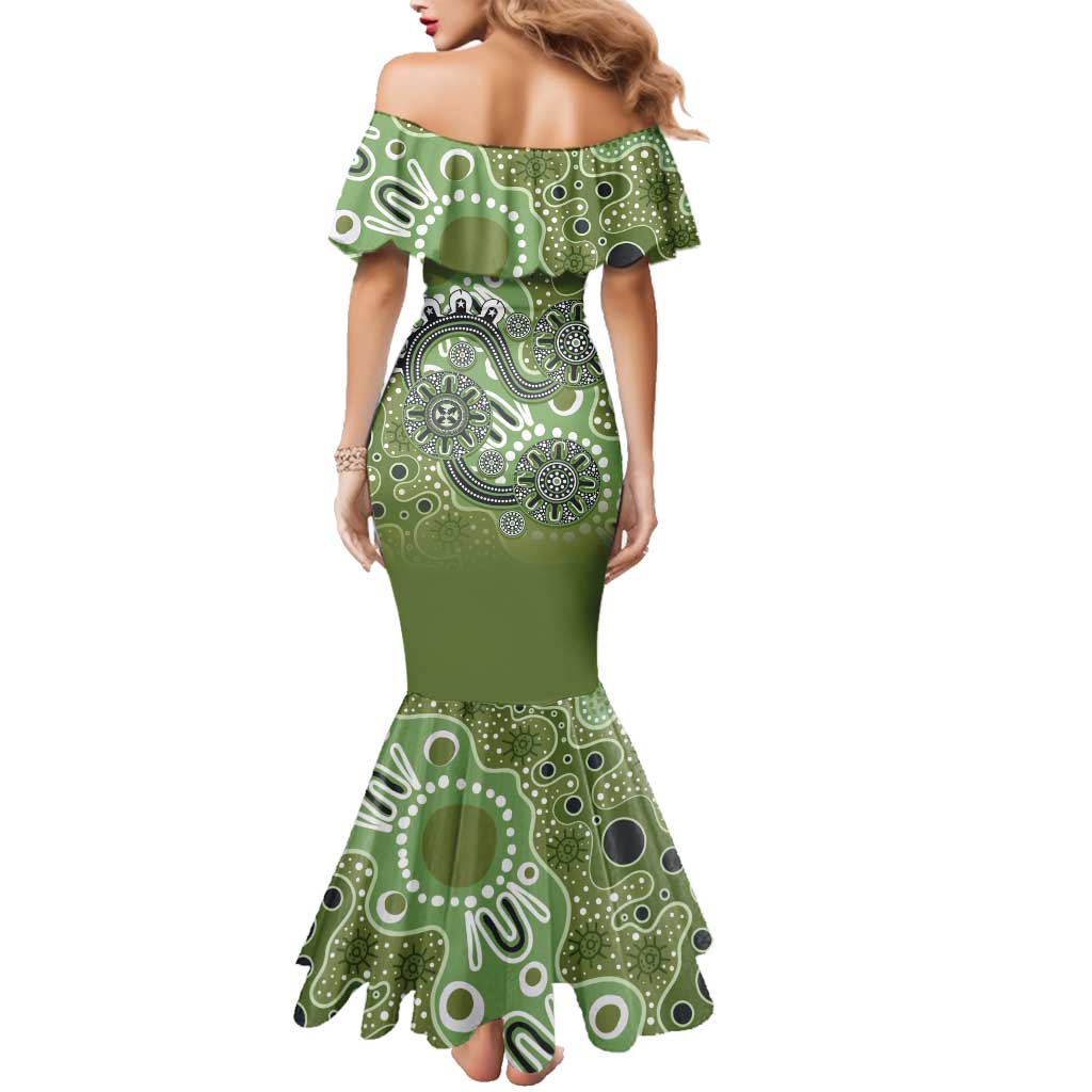Personalised NAIDOC Week 50 Years Deadly Always Family Matching Mermaid Dress and Hawaiian Shirt Green Aboriginal Artwork Dot Painting