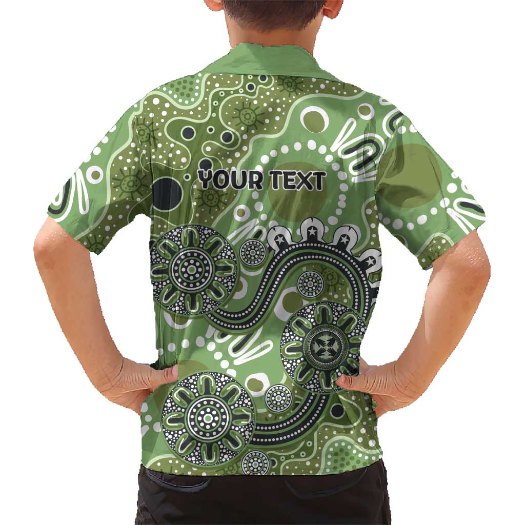 Personalised NAIDOC Week 50 Years Deadly Always Family Matching Off The Shoulder Long Sleeve Dress and Hawaiian Shirt Green Aboriginal Artwork Dot Painting