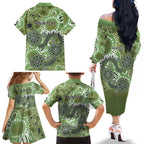 Personalised NAIDOC Week 50 Years Deadly Always Family Matching Off The Shoulder Long Sleeve Dress and Hawaiian Shirt Green Aboriginal Artwork Dot Painting