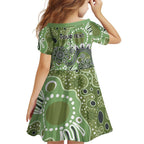 Personalised NAIDOC Week 50 Years Deadly Always Family Matching Off Shoulder Maxi Dress and Hawaiian Shirt Green Aboriginal Artwork Dot Painting