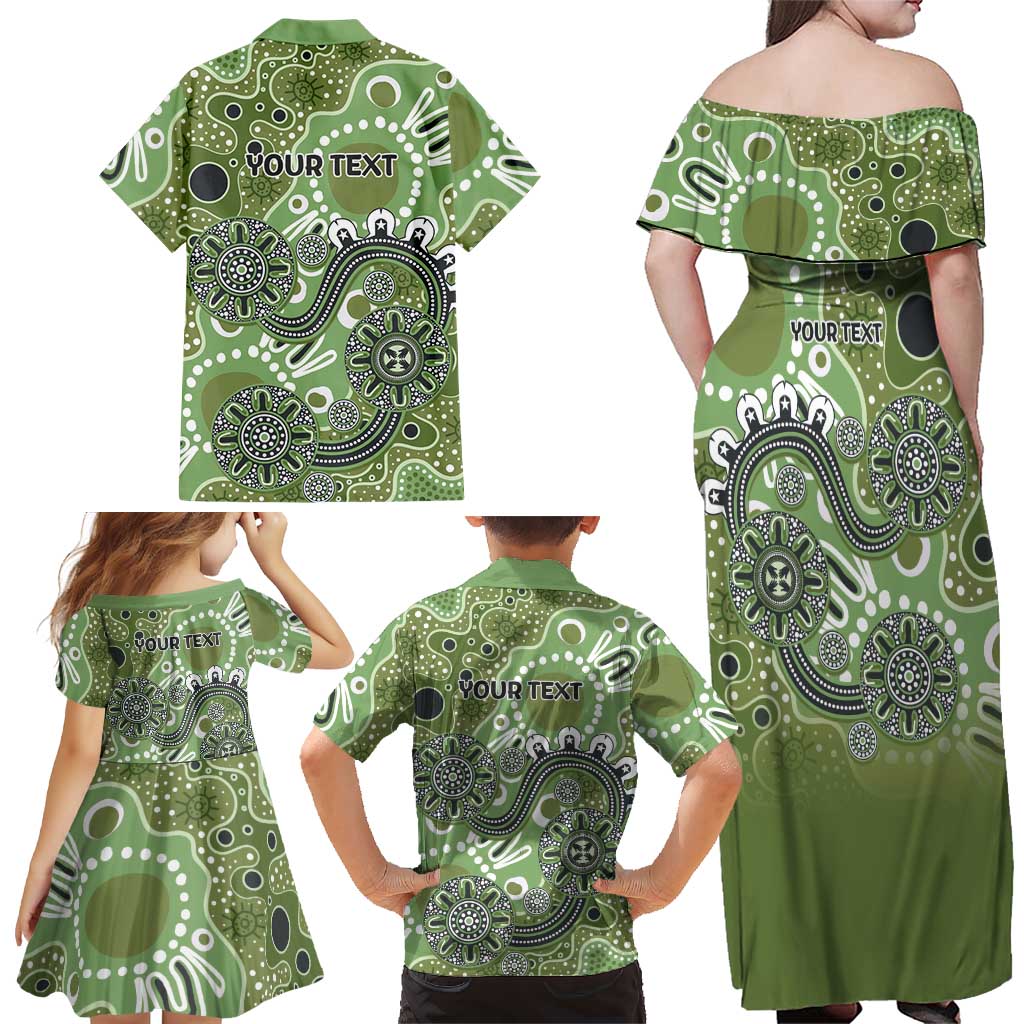 Personalised NAIDOC Week 50 Years Deadly Always Family Matching Off Shoulder Maxi Dress and Hawaiian Shirt Green Aboriginal Artwork Dot Painting