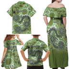 Personalised NAIDOC Week 50 Years Deadly Always Family Matching Off Shoulder Maxi Dress and Hawaiian Shirt Green Aboriginal Artwork Dot Painting