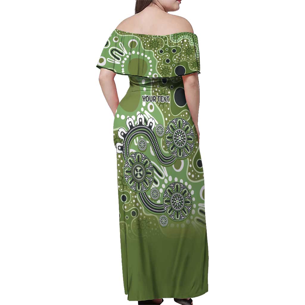 Personalised NAIDOC Week 50 Years Deadly Always Family Matching Off Shoulder Maxi Dress and Hawaiian Shirt Green Aboriginal Artwork Dot Painting