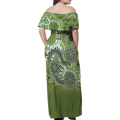 Personalised NAIDOC Week 50 Years Deadly Always Family Matching Off Shoulder Maxi Dress and Hawaiian Shirt Green Aboriginal Artwork Dot Painting