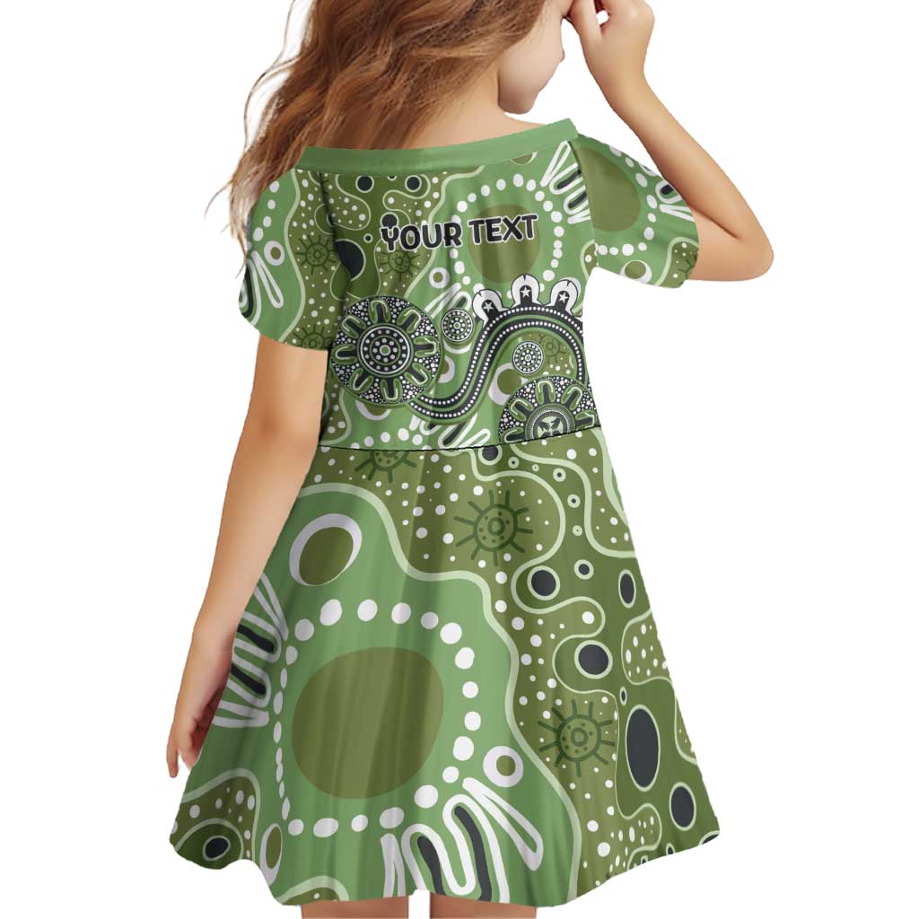 Personalised NAIDOC Week 50 Years Deadly Always Family Matching Off Shoulder Short Dress and Hawaiian Shirt Green Aboriginal Artwork Dot Painting