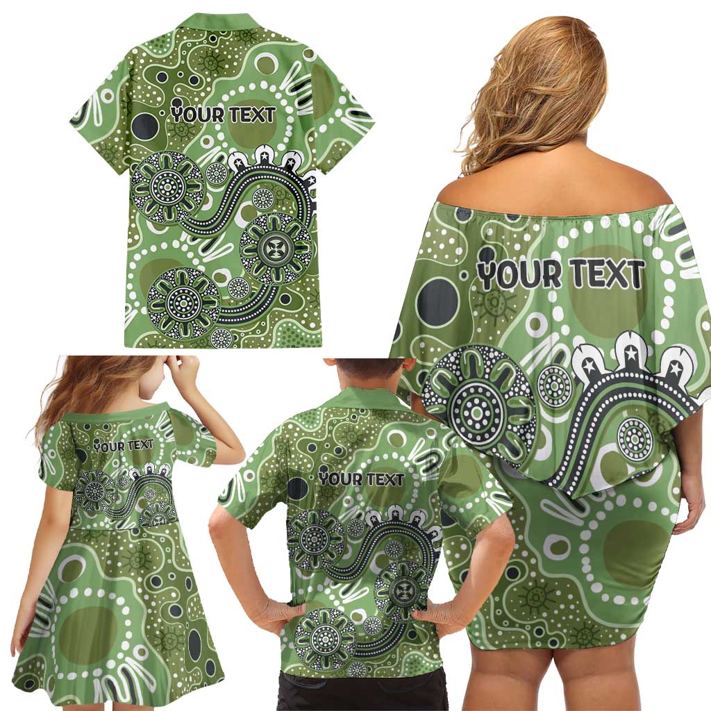 Personalised NAIDOC Week 50 Years Deadly Always Family Matching Off Shoulder Short Dress and Hawaiian Shirt Green Aboriginal Artwork Dot Painting
