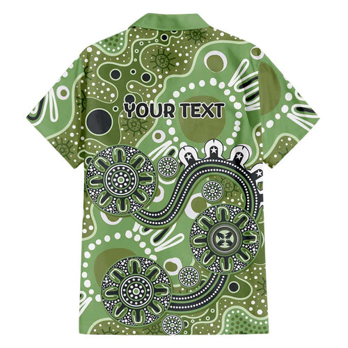 Personalised NAIDOC Week 50 Years Deadly Always Family Matching Off Shoulder Short Dress and Hawaiian Shirt Green Aboriginal Artwork Dot Painting