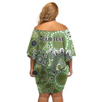 Personalised NAIDOC Week 50 Years Deadly Always Family Matching Off Shoulder Short Dress and Hawaiian Shirt Green Aboriginal Artwork Dot Painting