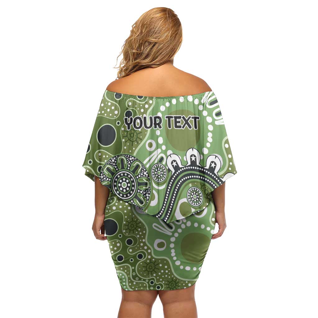 Personalised NAIDOC Week 50 Years Deadly Always Family Matching Off Shoulder Short Dress and Hawaiian Shirt Green Aboriginal Artwork Dot Painting