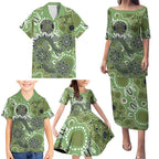 Personalised NAIDOC Week 50 Years Deadly Always Family Matching Puletasi and Hawaiian Shirt Green Aboriginal Artwork Dot Painting