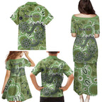 Personalised NAIDOC Week 50 Years Deadly Always Family Matching Puletasi and Hawaiian Shirt Green Aboriginal Artwork Dot Painting