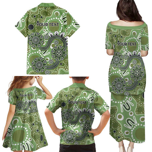 Personalised NAIDOC Week 50 Years Deadly Always Family Matching Puletasi and Hawaiian Shirt Green Aboriginal Artwork Dot Painting