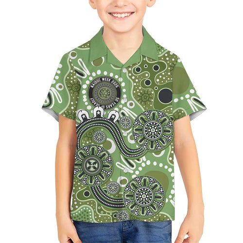 Personalised NAIDOC Week 50 Years Deadly Always Family Matching Puletasi and Hawaiian Shirt Green Aboriginal Artwork Dot Painting