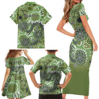 Personalised NAIDOC Week 50 Years Deadly Always Family Matching Short Sleeve Bodycon Dress and Hawaiian Shirt Green Aboriginal Artwork Dot Painting