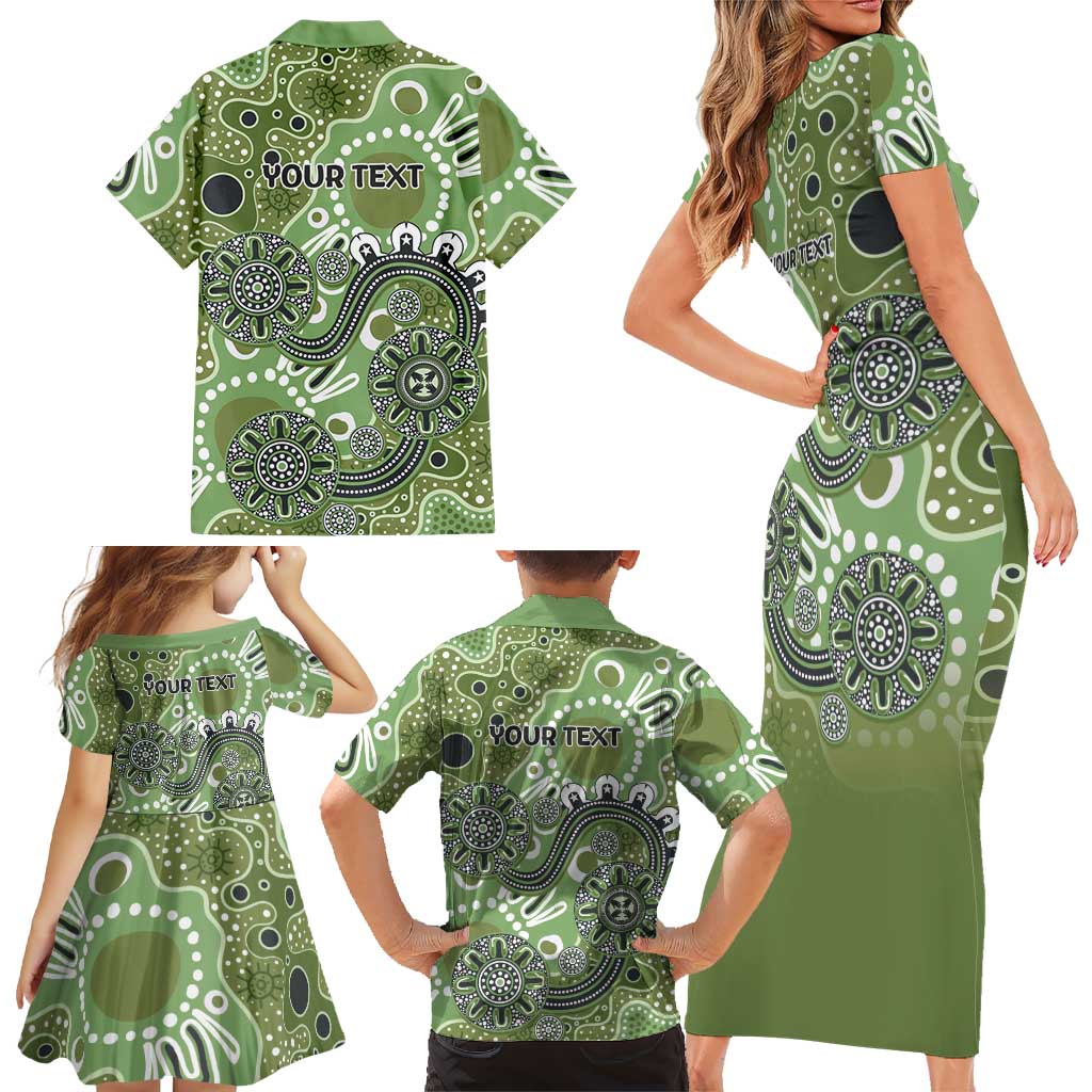 Personalised NAIDOC Week 50 Years Deadly Always Family Matching Short Sleeve Bodycon Dress and Hawaiian Shirt Green Aboriginal Artwork Dot Painting