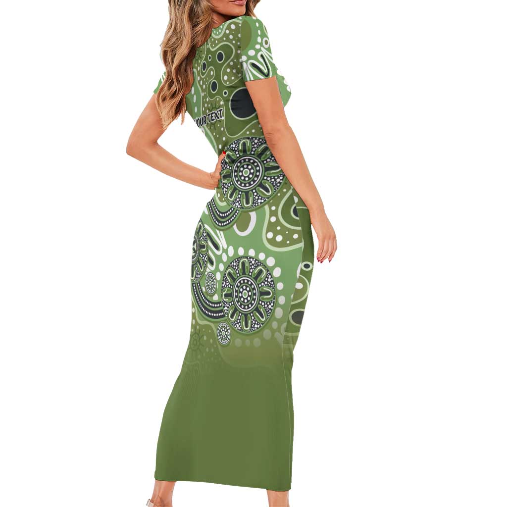 Personalised NAIDOC Week 50 Years Deadly Always Family Matching Short Sleeve Bodycon Dress and Hawaiian Shirt Green Aboriginal Artwork Dot Painting