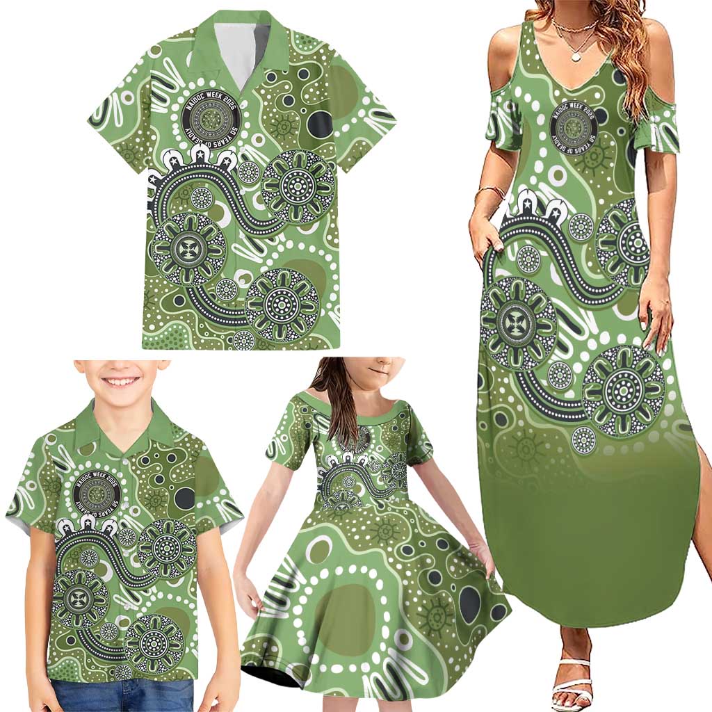 Personalised NAIDOC Week 50 Years Deadly Always Family Matching Summer Maxi Dress and Hawaiian Shirt Green Aboriginal Artwork Dot Painting