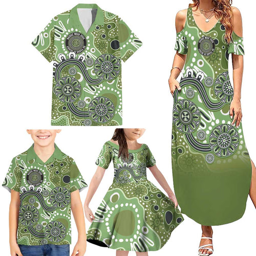 Personalised NAIDOC Week 50 Years Deadly Always Family Matching Summer Maxi Dress and Hawaiian Shirt Green Aboriginal Artwork Dot Painting