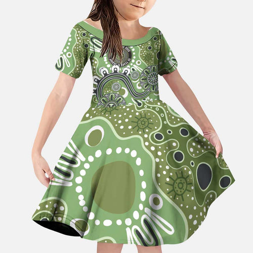 Personalised NAIDOC Week 50 Years Deadly Always Family Matching Summer Maxi Dress and Hawaiian Shirt Green Aboriginal Artwork Dot Painting
