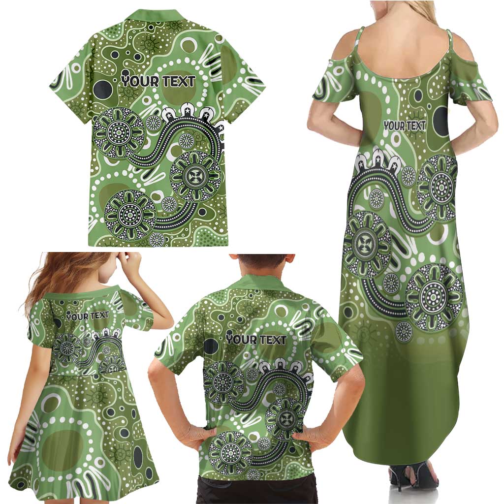 Personalised NAIDOC Week 50 Years Deadly Always Family Matching Summer Maxi Dress and Hawaiian Shirt Green Aboriginal Artwork Dot Painting