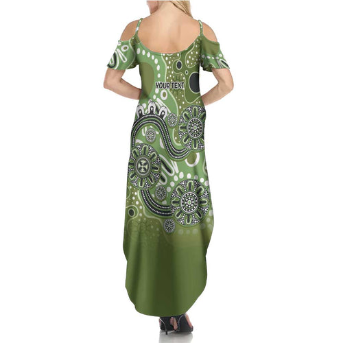 Personalised NAIDOC Week 50 Years Deadly Always Family Matching Summer Maxi Dress and Hawaiian Shirt Green Aboriginal Artwork Dot Painting