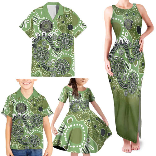 Personalised NAIDOC Week 50 Years Deadly Always Family Matching Tank Maxi Dress and Hawaiian Shirt Green Aboriginal Artwork Dot Painting