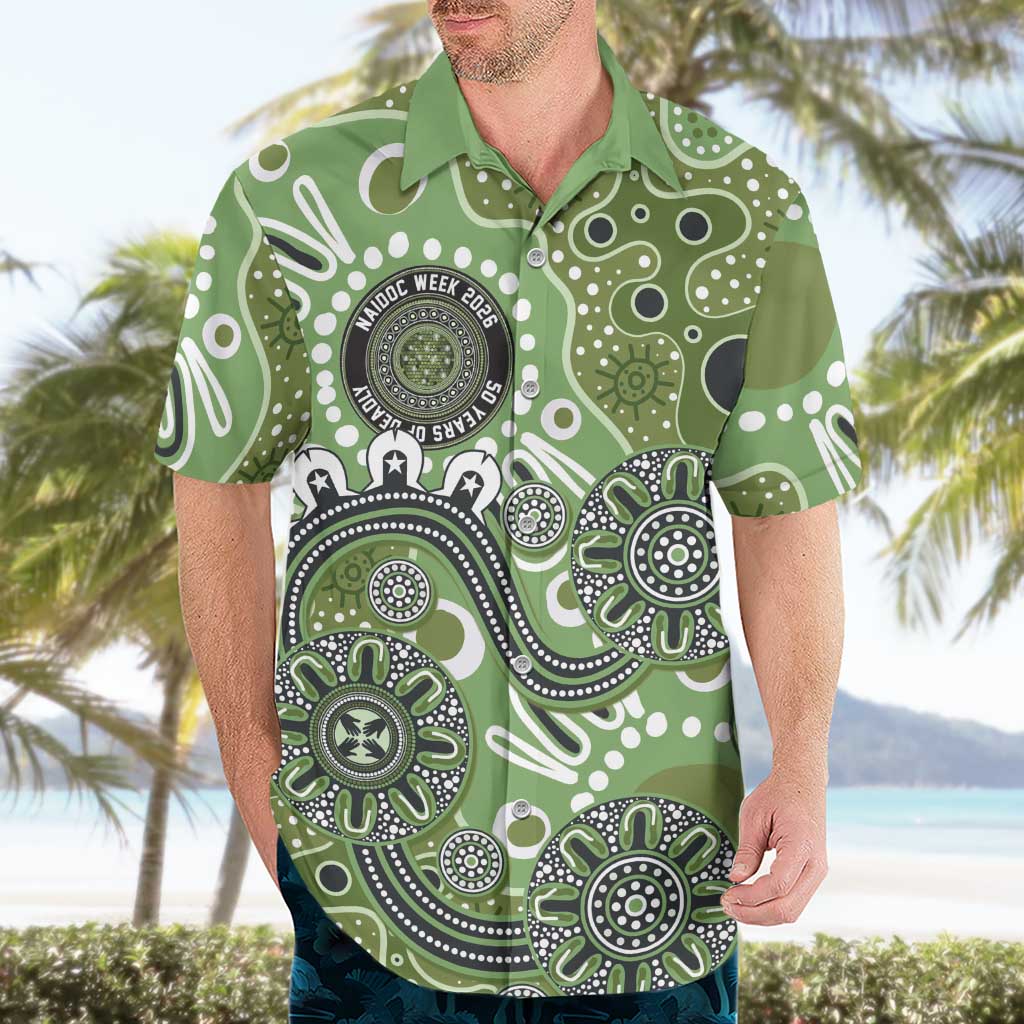 Personalised NAIDOC Week 50 Years Deadly Always Hawaiian Shirt Green Aboriginal Artwork Dot Painting