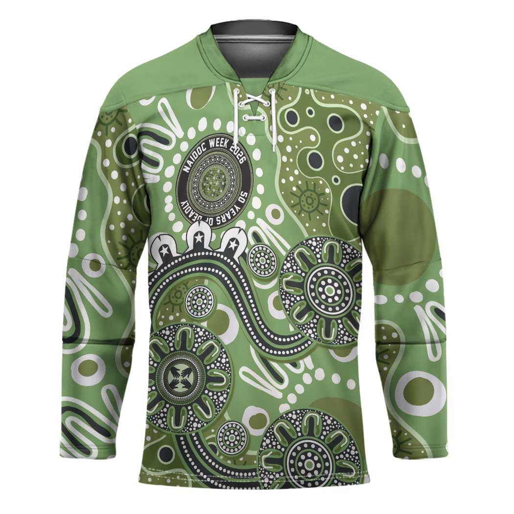 Personalised NAIDOC Week 50 Years Deadly Always Hockey Jersey Green Aboriginal Artwork Dot Painting