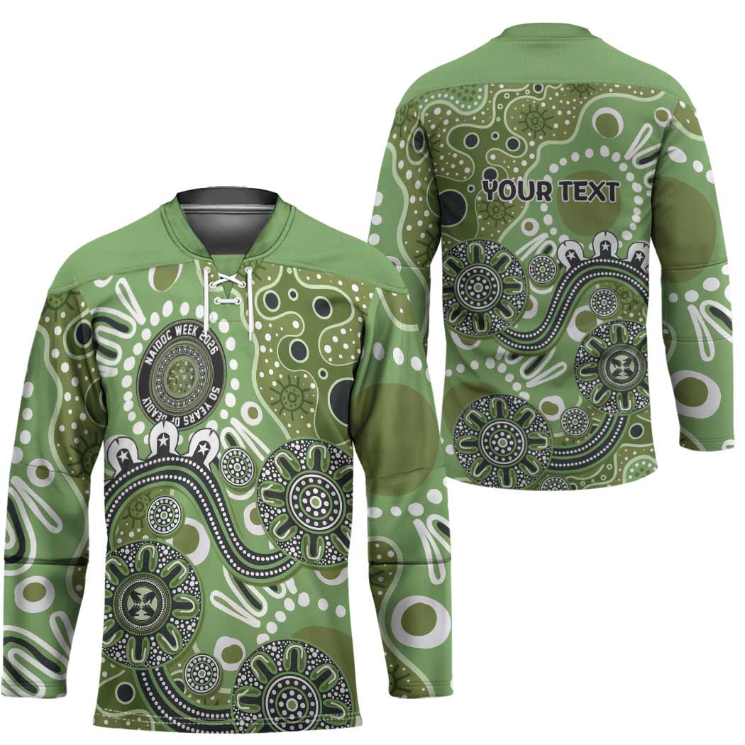 Personalised NAIDOC Week 50 Years Deadly Always Hockey Jersey Green Aboriginal Artwork Dot Painting