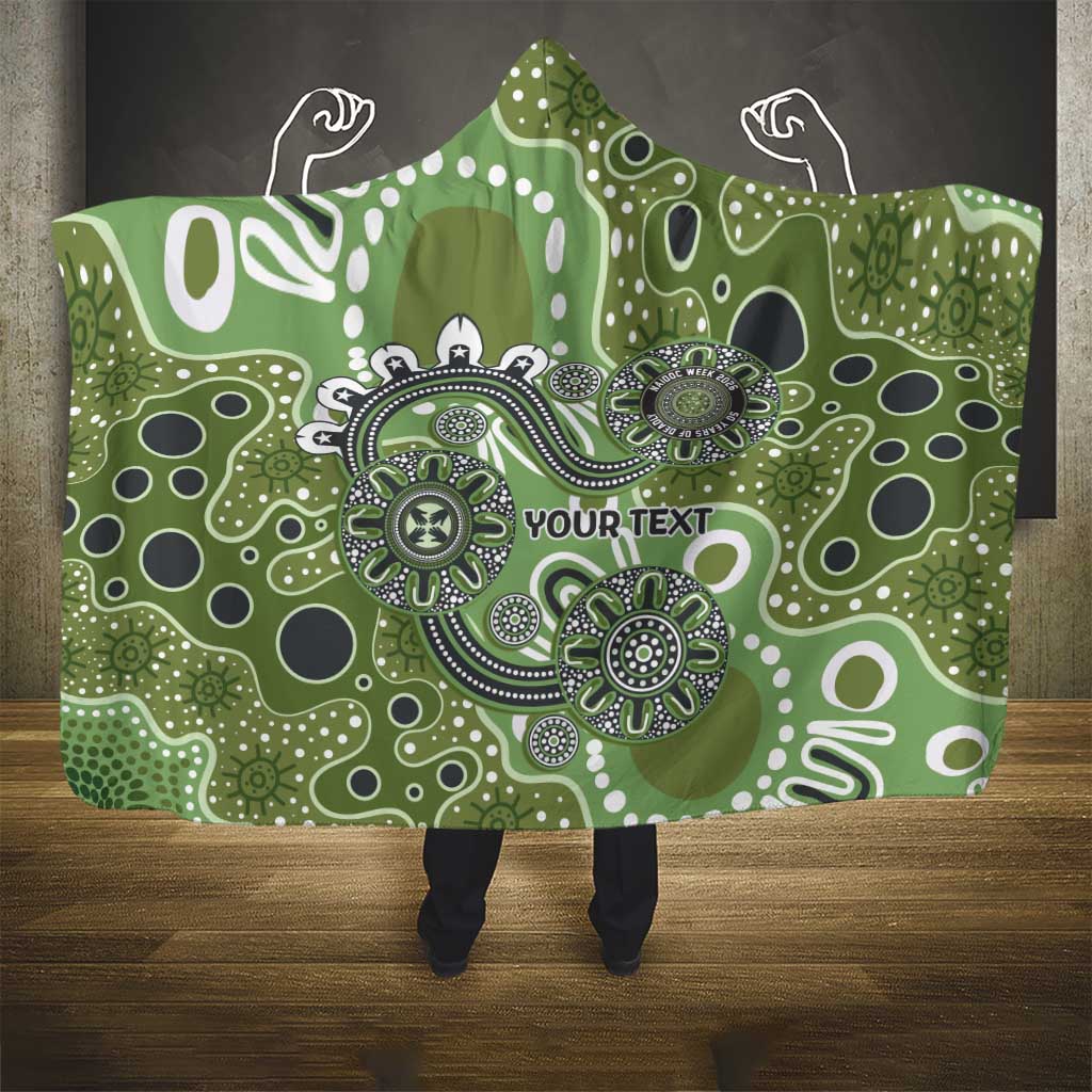 Personalised NAIDOC Week 50 Years Deadly Always Hooded Blanket Green Aboriginal Artwork Dot Painting