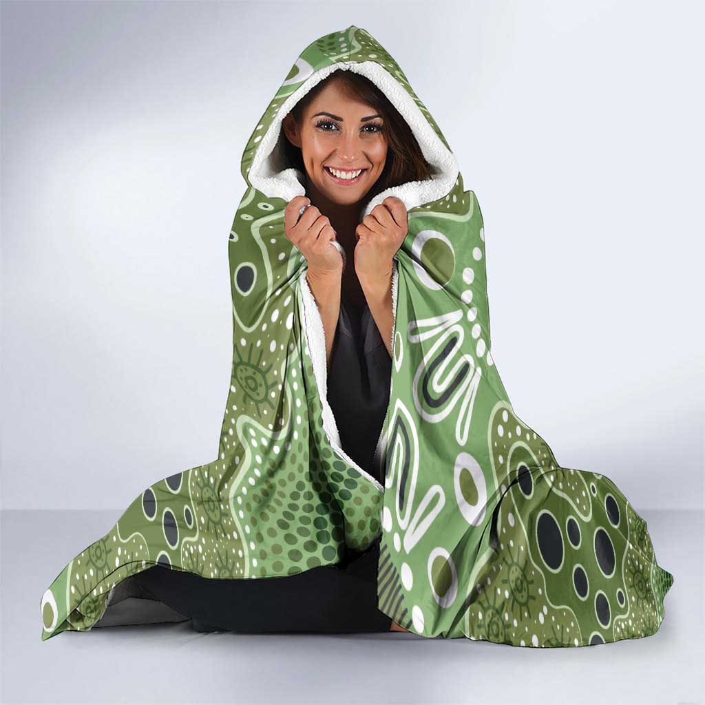 Personalised NAIDOC Week 50 Years Deadly Always Hooded Blanket Green Aboriginal Artwork Dot Painting