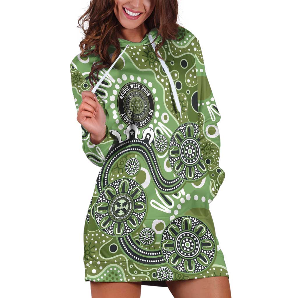 Personalised NAIDOC Week 50 Years Deadly Always Hoodie Dress Green Aboriginal Artwork Dot Painting