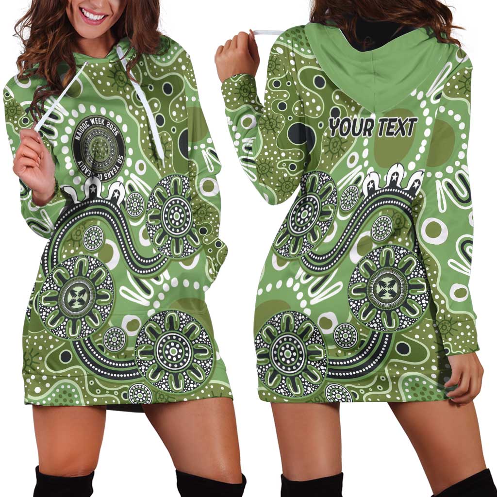 Personalised NAIDOC Week 50 Years Deadly Always Hoodie Dress Green Aboriginal Artwork Dot Painting