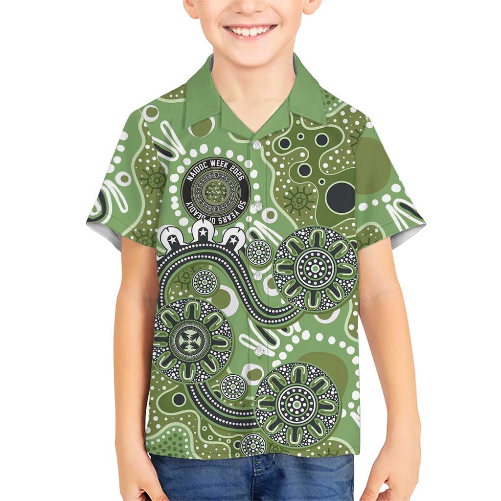 Personalised NAIDOC Week 50 Years Deadly Always Kid Hawaiian Shirt Green Aboriginal Artwork Dot Painting