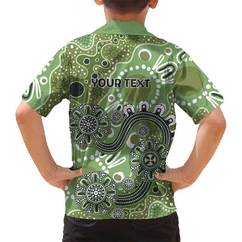 Personalised NAIDOC Week 50 Years Deadly Always Kid Hawaiian Shirt Green Aboriginal Artwork Dot Painting
