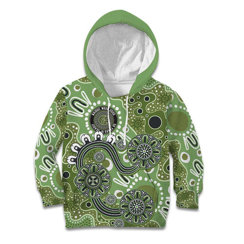 Personalised NAIDOC Week 50 Years Deadly Always Kid Hoodie Green Aboriginal Artwork Dot Painting