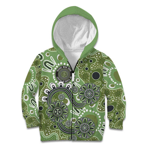Personalised NAIDOC Week 50 Years Deadly Always Kid Hoodie Green Aboriginal Artwork Dot Painting